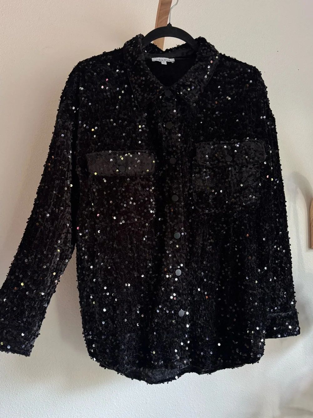 white birch Black Sequin Shirt Jacket